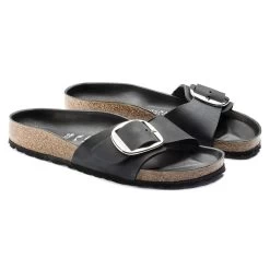 Birkenstock Women's Madrid Oiled Leather Big Buckle - Black (Narrow Width) -Sandals Outlet 1006523 pair 75042.1673884289
