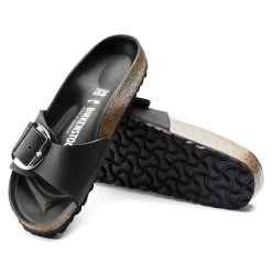 Birkenstock Women's Madrid Oiled Leather Big Buckle - Black (Narrow Width) -Sandals Outlet 1006523 sole 79011.1673886115