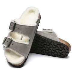 Birkenstock Arizona Shearling - Stone Coin (Regular Width) -Sandals Outlet 1017403 sole 75558.1648230749