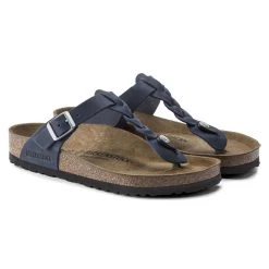 Birkenstock Women's Gizeh Oiled Leather - Navy (Narrow Width) -Sandals Outlet 1020992 pair 24132.1681218026