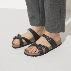 Birkenstock Women's Franca Oiled Leather - Black (Narrow Width) -Sandals Outlet 1021112 f closeup f 66315.1716492434