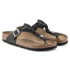 Birkenstock Women's Gizeh Braided Oiled Leather - Black (Regular Width) -Sandals Outlet 1021349 pair 69099.1654285738