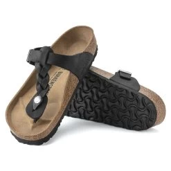 Birkenstock Women's Gizeh Braided Oiled Leather - Black (Regular Width) -Sandals Outlet 1021349 sole 10920.1654285866