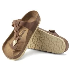 Birkenstock Women's Gizeh Braided Oiled Leather - Cognac (Regular Width) -Sandals Outlet 1021355 sole 26582.1654196125