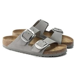 Birkenstock Women's Arizona Big Buckle Nubuck Leather - Dove Gray (Narrow Width) -Sandals Outlet 1022154 pair 17958.1697477058