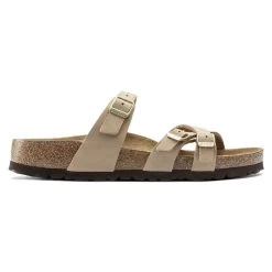 Birkenstock Women's Franca Soft Footbed Nubuck Leather - Sandcastle (Narrow Width) -Sandals Outlet 1022956 side 22162.1654801040