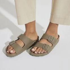 Birkenstock Men's Arizona Vegan Textile - Faded Khaki (Regular Width) -Sandals Outlet 1023958 f closeup f 43763.1681220245
