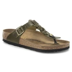 Birkenstock Women's Gizeh Braided Oiled Leather - Olive Green (Regular Width)