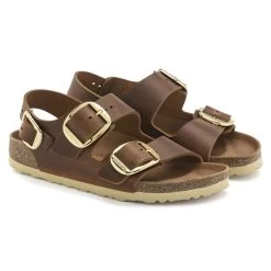 Birkenstock Women's Milano Big Buckle Oiled Leather - Cognac (Narrow Width) -Sandals Outlet 1023972 pair 64346.1708721149