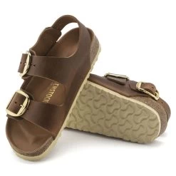 Birkenstock Women's Milano Big Buckle Oiled Leather - Cognac (Narrow Width) -Sandals Outlet 1023972 sole 74246.1708721069