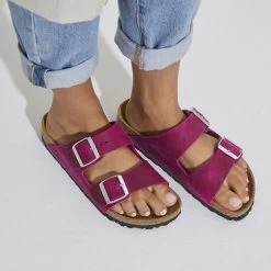 Birkenstock Women's Arizona Oiled Leather - Festival Fuchsia (Regular Width) -Sandals Outlet 1024047 f closeup f 97448.1676387079
