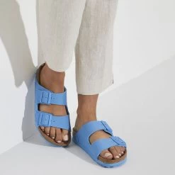 Birkenstock Women's Arizona Vegan Textile - Sky Blue (Narrow Width) -Sandals Outlet 1024394 f closeup f 42554.1682292420