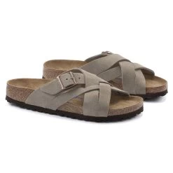 Birkenstock Women's Lugano Soft Footbed Suede Leather - Taupe (Narrow Width) -Sandals Outlet 1024513 pair 25544.1676472470
