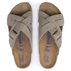 Birkenstock Women's Lugano Soft Footbed Suede Leather - Taupe (Narrow Width) -Sandals Outlet 1024513 top 02683.1676472476