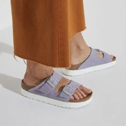 Birkenstock Papillio Women's Arizona Platform Nubuck Leather - Purple Fog -Sandals Outlet 1024529 f closeup f 30457.1682689532