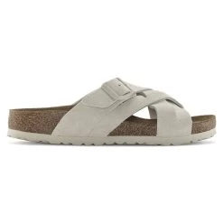 Birkenstock Women's Lugano Soft Footbed Suede Leather - Antique White (Narrow Width) -Sandals Outlet 1024534 side 90216.1676472444