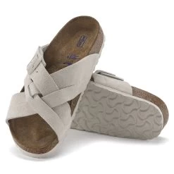 Birkenstock Women's Lugano Soft Footbed Suede Leather - Antique White (Narrow Width) -Sandals Outlet 1024534 sole 83945.1676472109