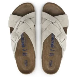 Birkenstock Women's Lugano Soft Footbed Suede Leather - Antique White (Narrow Width) -Sandals Outlet 1024534 top 05661.1676472107