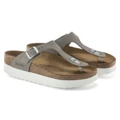 Birkenstock Papillio Women's Gizeh Platform Nubuck Leather - Dove Gray (Regular Width) -Sandals Outlet 1024577 pair 50368.1681225057
