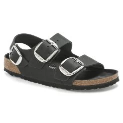 Birkenstock Women's Milano Big Buckle Oiled Leather - Black (Narrow Width)