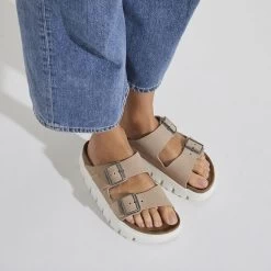 Birkenstock Papillio Women's Arizona Chunky Suede Leather - Warm Sand (Narrow Width) -Sandals Outlet 1024950 f closeup f 93069.1679940434