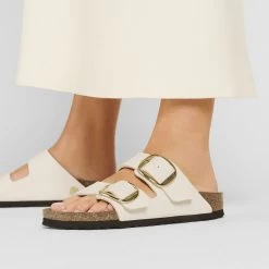 Birkenstock Women's Arizona Big Buckle Rivet Logo Vegan Canvas - Eggshell 13 Birkenstock Women's Arizona Big Buckle Rivet Logo Vegan Canvas - Eggshell -Sandals Outlet 1025538 f closeup f 17275.1699224419