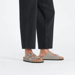 Birkenstock Arizona Suede Embossed - Dotted Stone Coin (Narrow Width) -Sandals Outlet 1026988 f look m 48666.1711477319