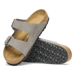 Birkenstock Arizona Suede Embossed - Dotted Stone Coin (Narrow Width) -Sandals Outlet 1026988 sole 50775.1711476732