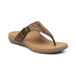 Aetrex Women's Rita Adjustable Thong Sandal - Brown Snake