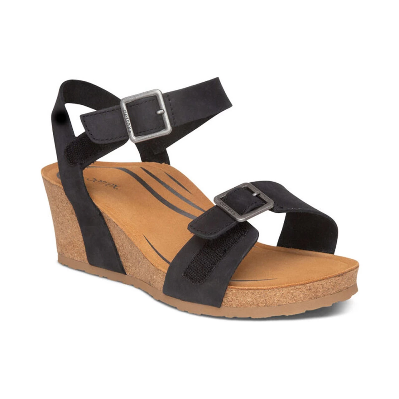 Aetrex Women's Lexa Quarter Strap Wedge - Black 4 Aetrex Women's Lexa Quarter Strap Wedge - Black - Image 2
