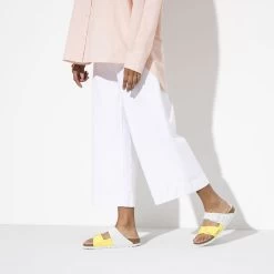 Birkenstock Women's Arizona Split - White / Lime Sour (Narrow Width) -Sandals Outlet 2 98699.1622210477