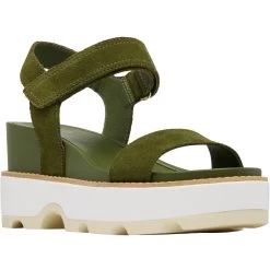 Sorel Women's Joanie IV Y Strap Wedge - Utility Green / Honey White -Sandals Outlet 3 19340.1707430907
