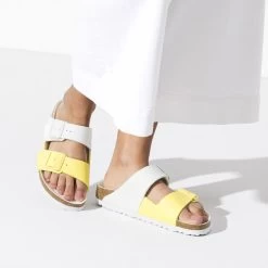 Birkenstock Women's Arizona Split - White / Lime Sour (Narrow Width) -Sandals Outlet 4 98841.1622210468