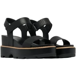 Sorel Women's Joanie IV Y Strap Wedge - Black / Sea Salt -Sandals Outlet 54 65017.1709064557