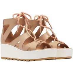 Sorel Women's Cameron Flatform Lace - Honest Beige / Gum 17 -Sandals Outlet 5 15191.1678715261