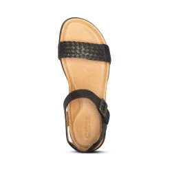 Aetrex Women's Lucy Woven Quarter Strap Sandal - Black -Sandals Outlet 5 57488.1622060273