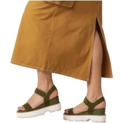 Sorel Women's Joanie IV Y Strap Wedge - Utility Green / Honey White -Sandals Outlet 5 77197.1707430923