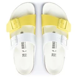 Birkenstock Women's Arizona Split - White / Lime Sour (Narrow Width) -Sandals Outlet 6 43899.1622210444