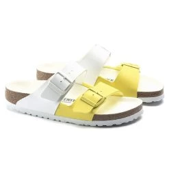 Birkenstock Women's Arizona Split - White / Lime Sour (Narrow Width) -Sandals Outlet 7 70582.1622210437