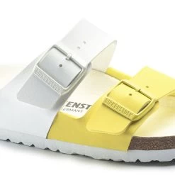 Birkenstock Women's Arizona Split - White / Lime Sour (Narrow Width) -Sandals Outlet 9 80964.1622210456