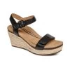 Aetrex Women's Sydney Quarter Strap Espadrille Wedge - Black Leather -Sandals Outlet A 99338.1713289462