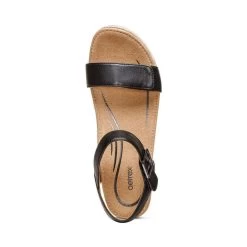 Aetrex Women's Sydney Quarter Strap Espadrille Wedge - Black Leather -Sandals Outlet EW750 top 32089.1712262202