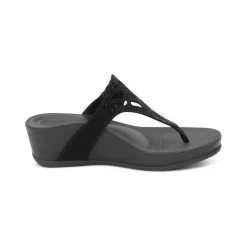 AetrexWomen's Tasha Thong Wedge - Black -Sandals Outlet FW140W right 04612.1652116839
