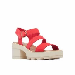 Sorel Women's Joanie Heel Ankle Strap - Red Glo / Honey White -Sandals Outlet F 02919.1709150070