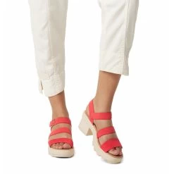 Sorel Women's Joanie Heel Ankle Strap - Red Glo / Honey White -Sandals Outlet G 04835.1709150060